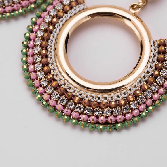 Womens Round Hoop Embellished Drop Earrings Gold - Picture 5 of 5